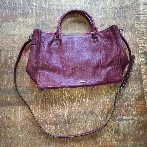 Rebecca Minkoff Fringe Regan Satchel Tote Port Red Leather Purse Handbag Maroon - Picture 4 of 14